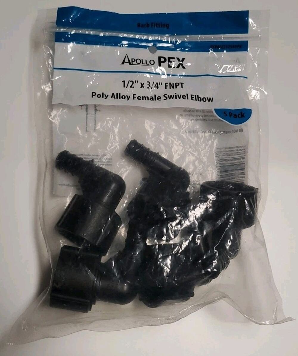 Apollo PEX 1/2 x 3/4 FNPT Poly Alloy Female Swivel Elbow 5 Pack Plumbing NEW